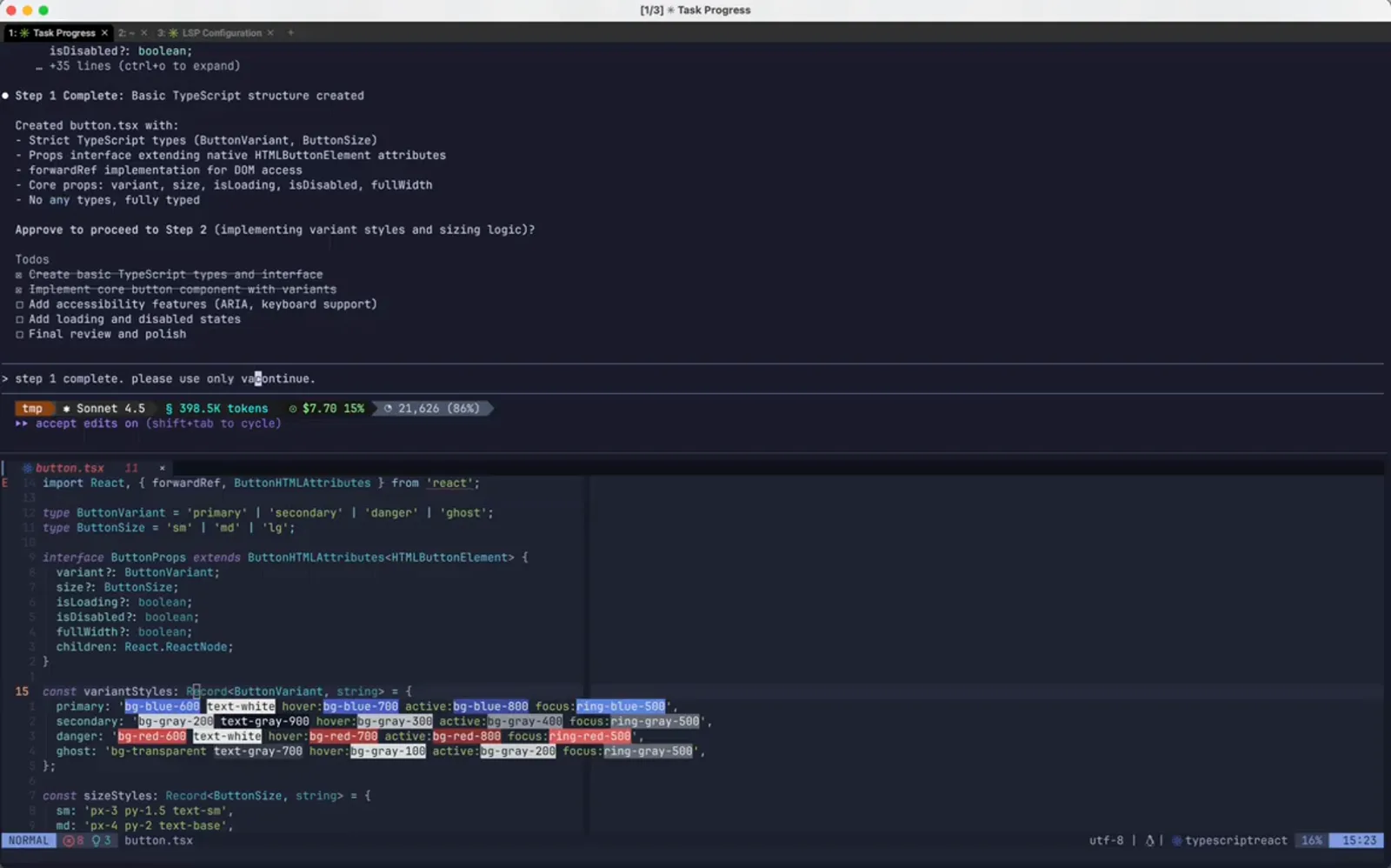 Editing the restored Claude Code prompt in the input box to add a vanilla CSS constraint before resending it from the rewound point in the conversation