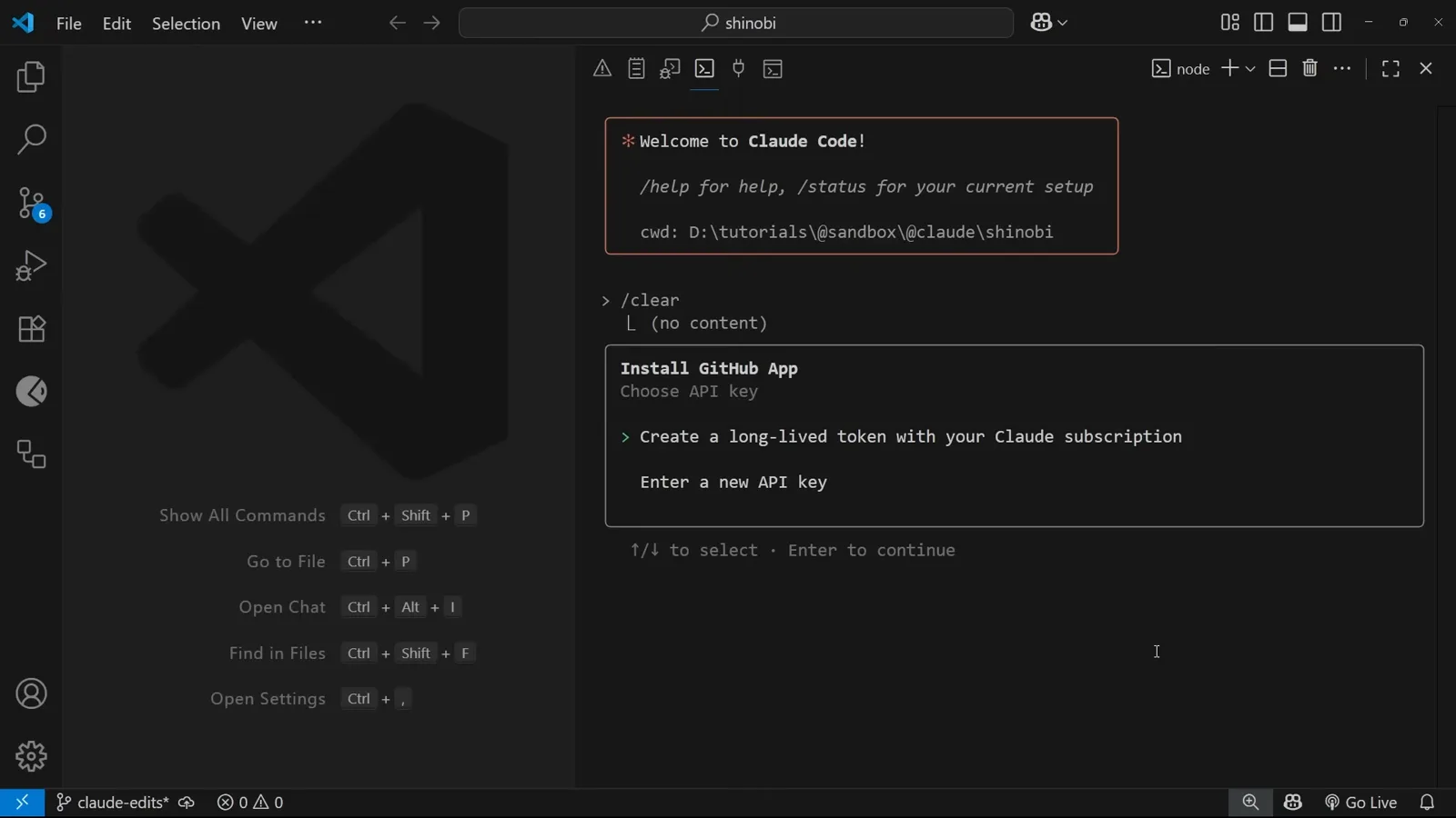 Claude Code Choose API key step inside the Install GitHub App flow offering a long-lived token created with your Claude subscription or entering a new Anthropic API key