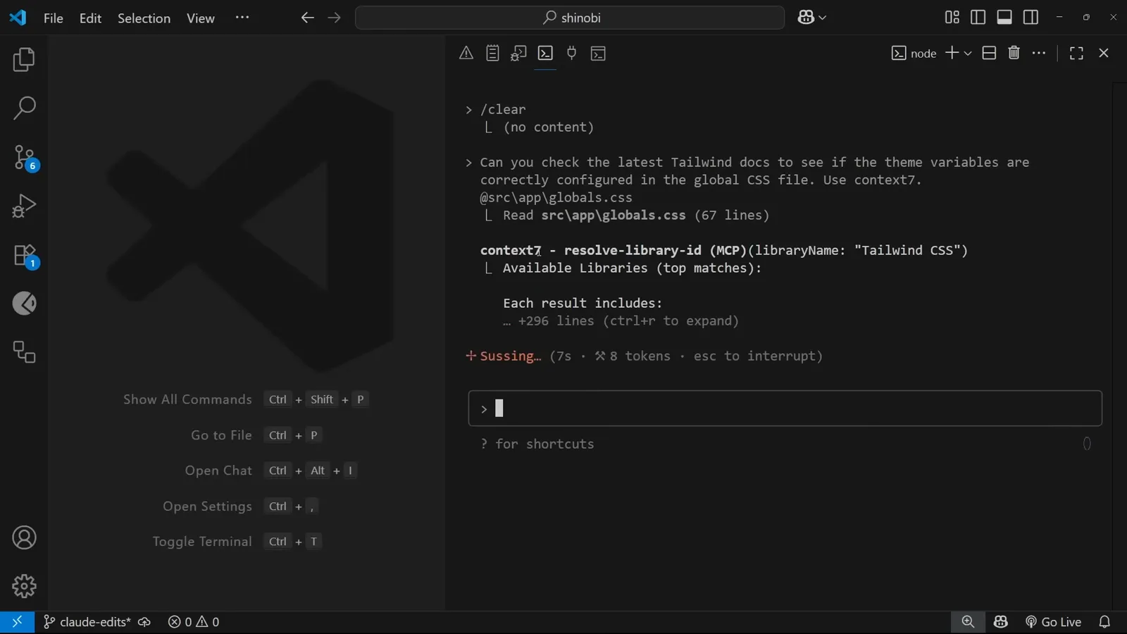 Claude Code calling the Context7 resolve-library-id tool to look up Tailwind CSS library IDs before fetching documentation
