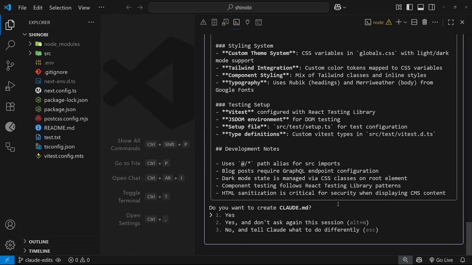 Nothing is written until you approve it Do you want to create this CLAUDE.md? approval prompt in Claude Code, offering Yes, do not ask again this session, and tell Claude what to do differently, under a preview of the drafted sections