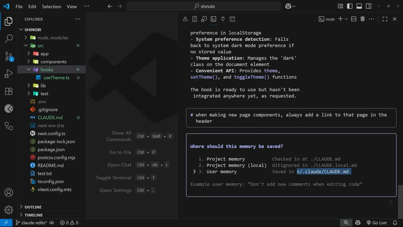Three scopes, one shortcut Where should this memory be saved? dialog from the Claude Code hash shortcut, listing Project memory checked in at ./CLAUDE.md, Project memory (local) gitignored in ./CLAUDE.local.md and User memory saved in ~/.claude/CLAUDE.md