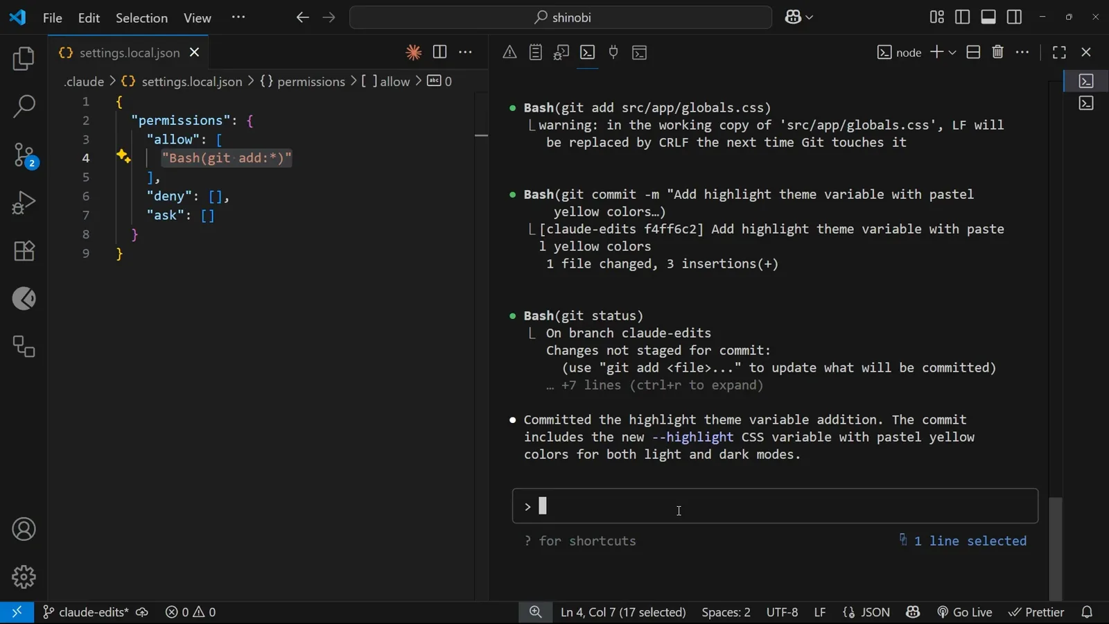Back to asking each time Claude Code prompt box with the accept edits indicator gone after cycling the mode again, so file edits return to per-change approval