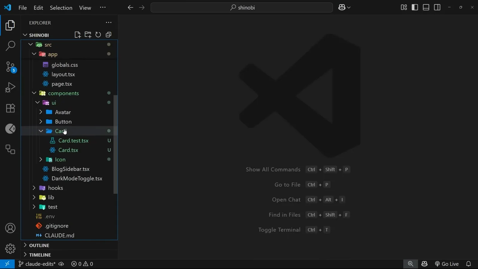 Icon component files created VS Code explorer revealing the Icon component folder with its component and test files created by the custom slash command with arguments